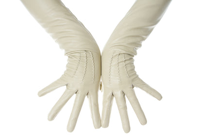 Long Beige Opera Leather Gloves
