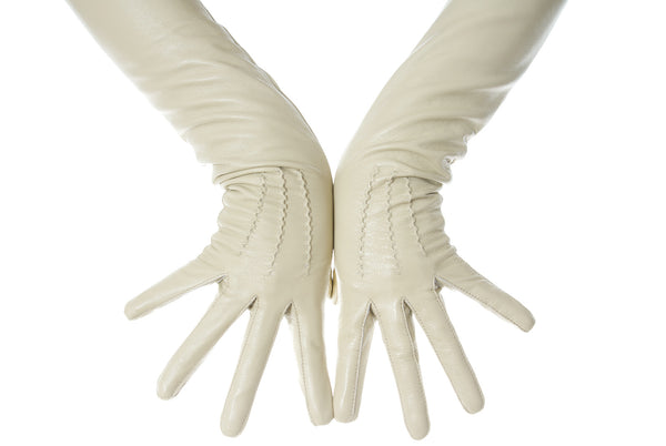 Long Beige Opera Leather Gloves