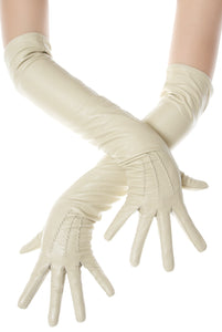 Long Beige Opera Leather Gloves