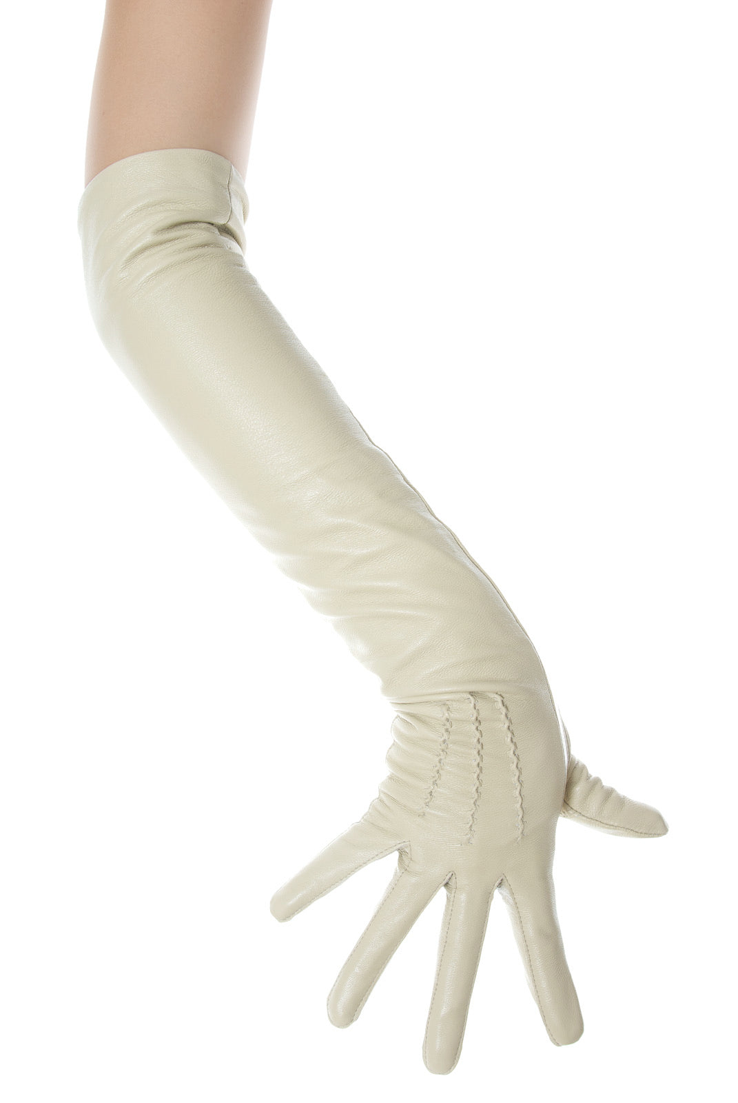 Long Beige Opera Leather Gloves
