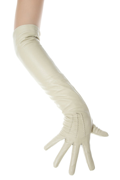 Long Beige Opera Leather Gloves