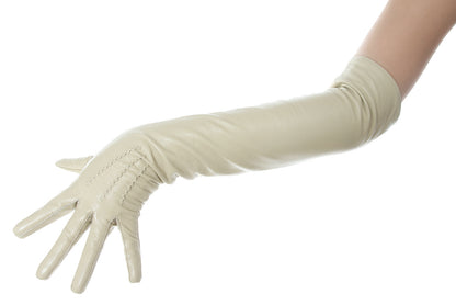 Long Beige Opera Leather Gloves