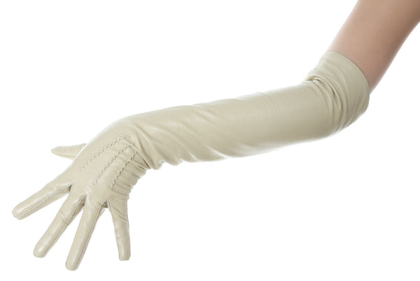 Long Beige Opera Leather Gloves
