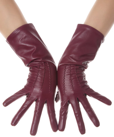 Burgundy Mid Length Leather Gloves