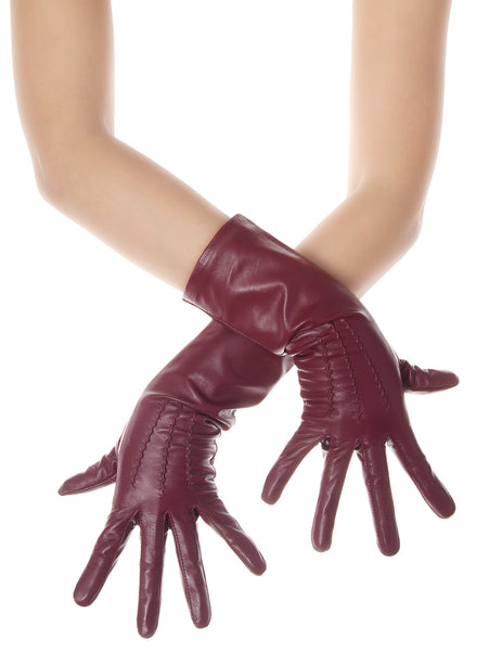Burgundy Mid Length Leather Gloves