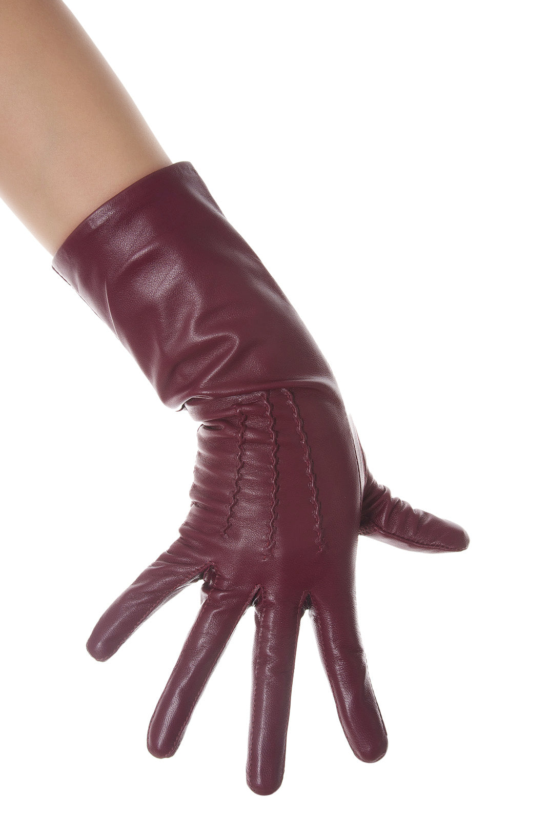 Burgundy Mid Length Leather Gloves