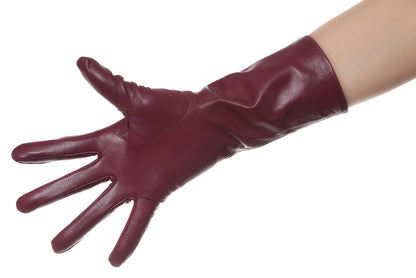 Burgundy Mid Length Leather Gloves