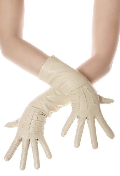 Beige Mid Length Leather Gloves