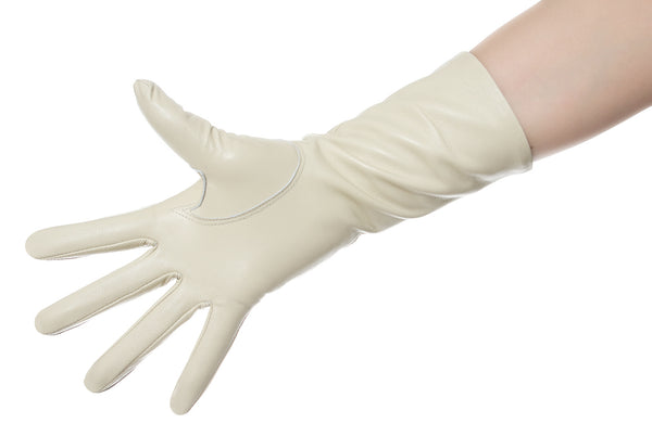 Beige Mid Length Leather Gloves