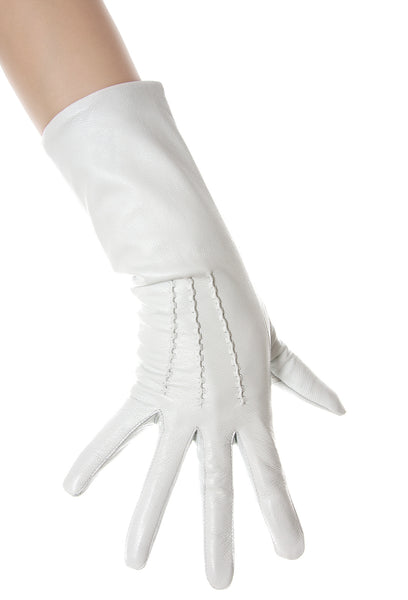 White Mid Length Leather Gloves