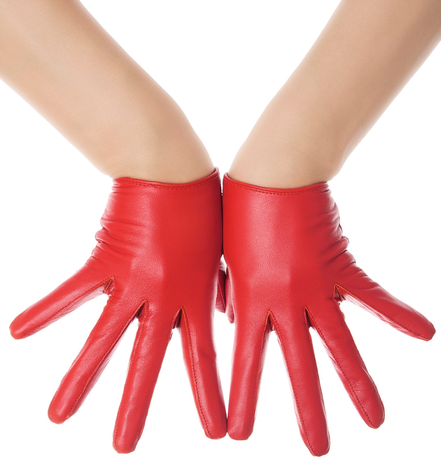 Lipstick Red Slim Fit Leather Gloves