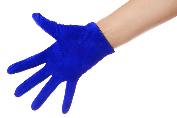Electric Blue Suede Bow Leather Gloves Vintage Pattern