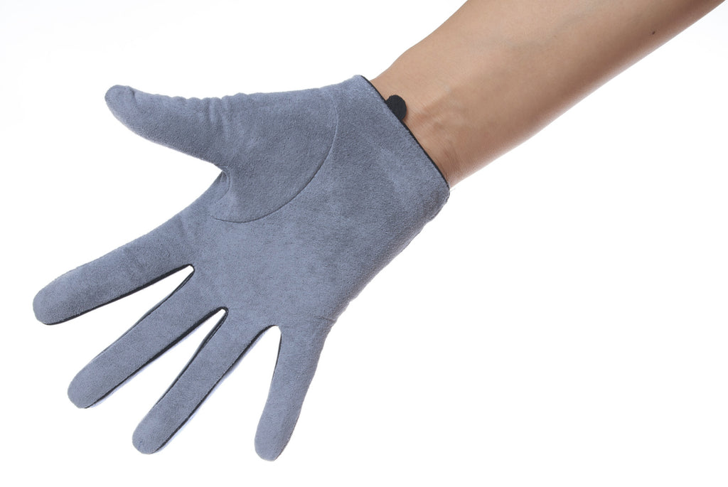Grey Suede Bow Leather Gloves Vintage Pattern Grey / 6 to 6.5 Grey Suede Bow Leather Gloves Vintage Pattern Grey / 6 to 6.5