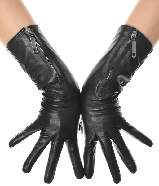 Mid Length Zip Leather Gloves