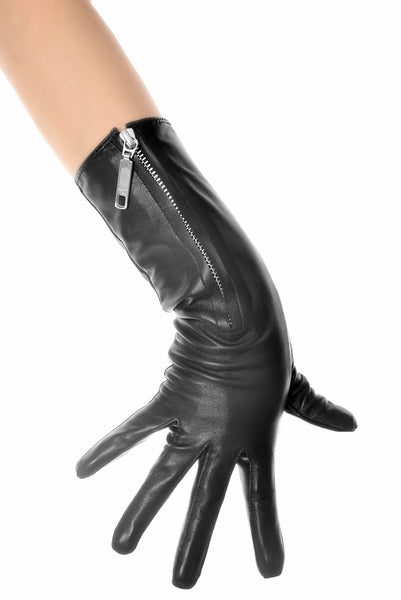 Mid Length Zip Leather Gloves