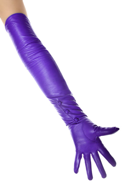 Purple Opera Leather Gloves Button Wrist