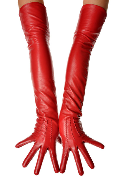Lipstick Red Long Opera Leather Gloves