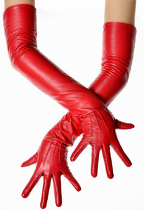 Lipstick Red Long Opera Leather Gloves