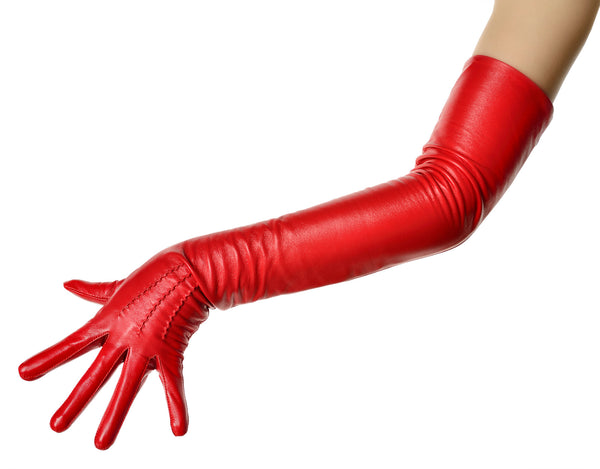 Lipstick Red Long Opera Leather Gloves