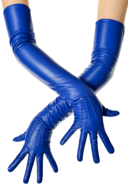 Royal Blue Opera Leather Gloves Button Wrist