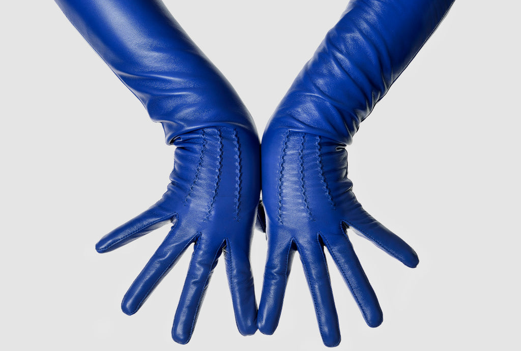 Royal Blue Leather Opera Gloves button wrist vintage pattern 8.5 / Blue / 70 cms Royal Blue Leather Opera Gloves button wrist vintage pattern 8.5 / Blue / 70 cms