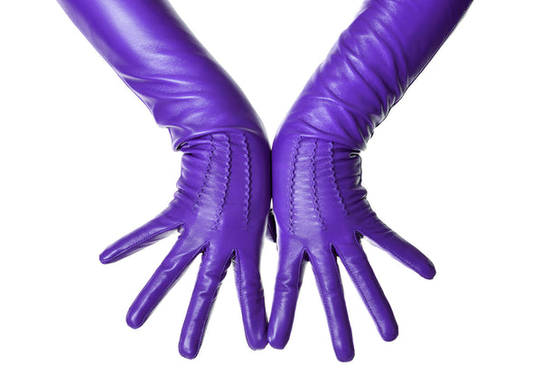 Purple Opera Leather Gloves Button Wrist