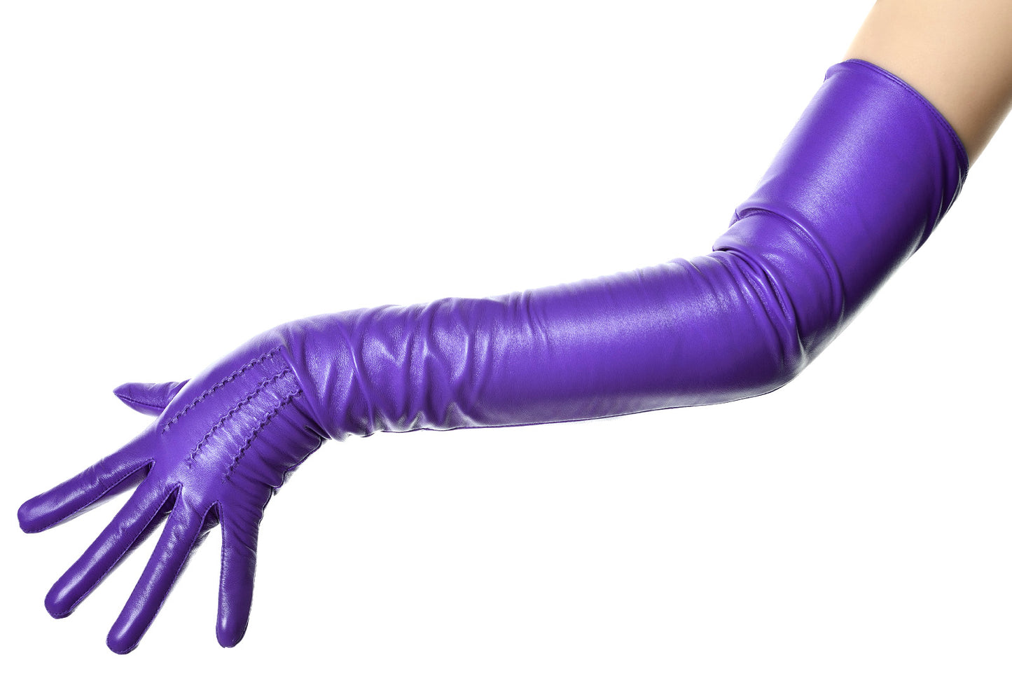 Purple Opera Leather Gloves Button Wrist