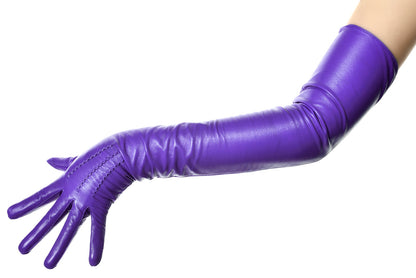 Purple Opera Leather Gloves Button Wrist
