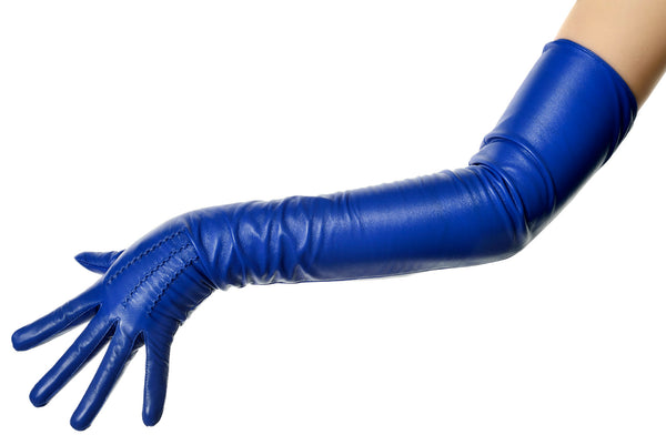Royal Blue Opera Leather Gloves Button Wrist