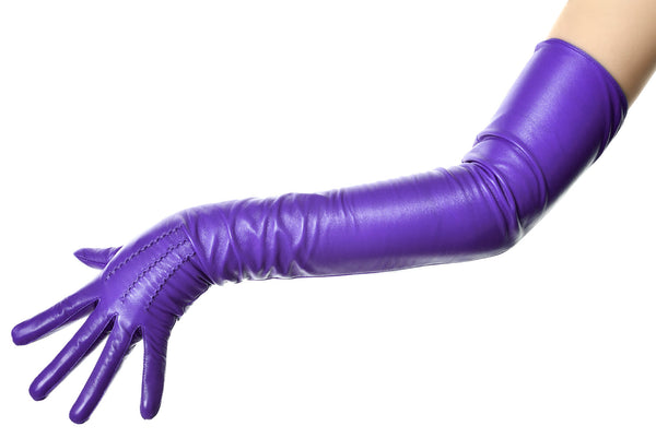 Purple Opera Leather Gloves Button Wrist