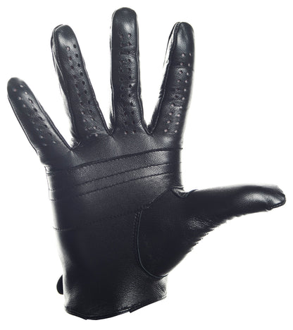 Black Leather Biker Driving Gloves