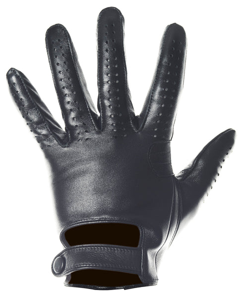 Black Leather Biker Driving Gloves
