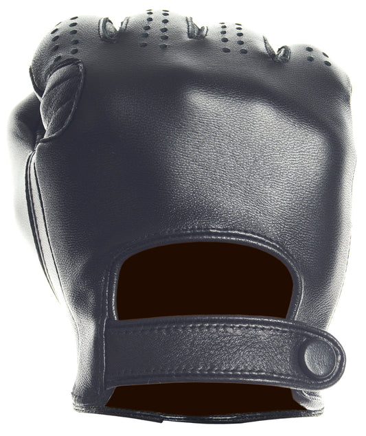 Black Leather Biker Driving Gloves