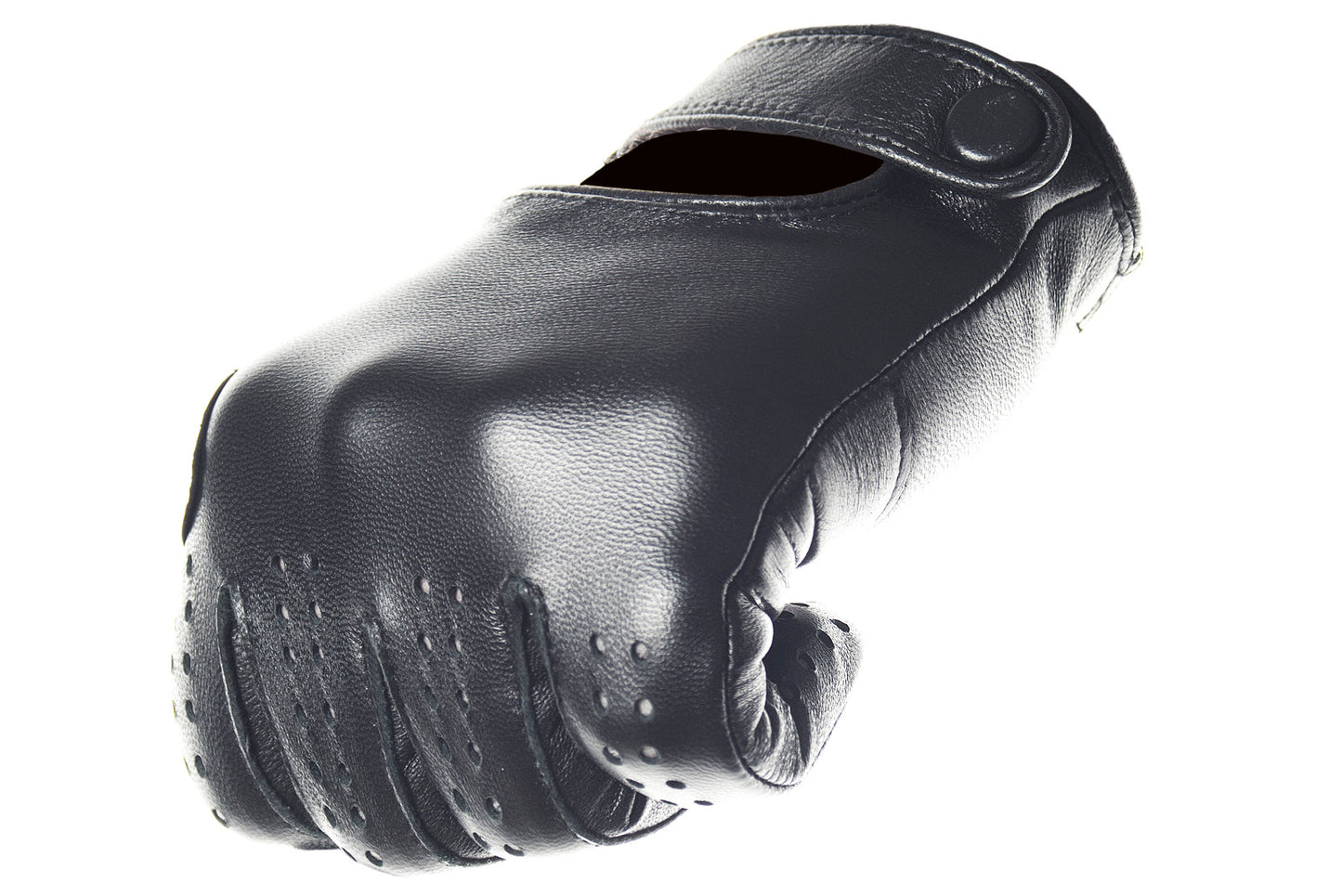 Black Leather Biker Driving Gloves