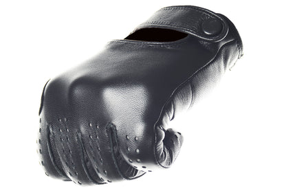Black Leather Biker Driving Gloves