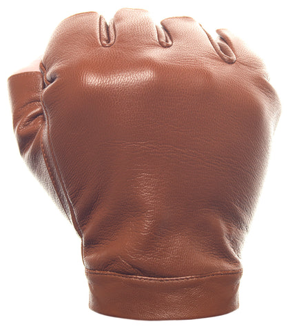 Brown High Wrist Fingerless Leather Driving Gloves
