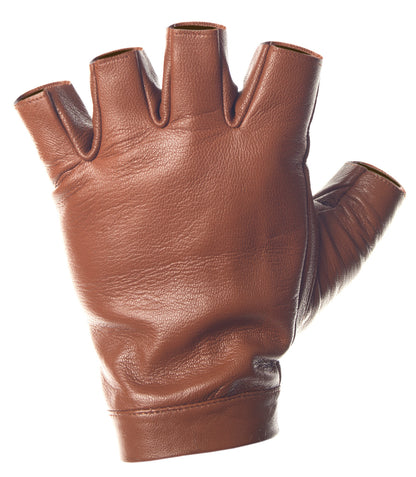 Brown High Wrist Fingerless Leather Driving Gloves