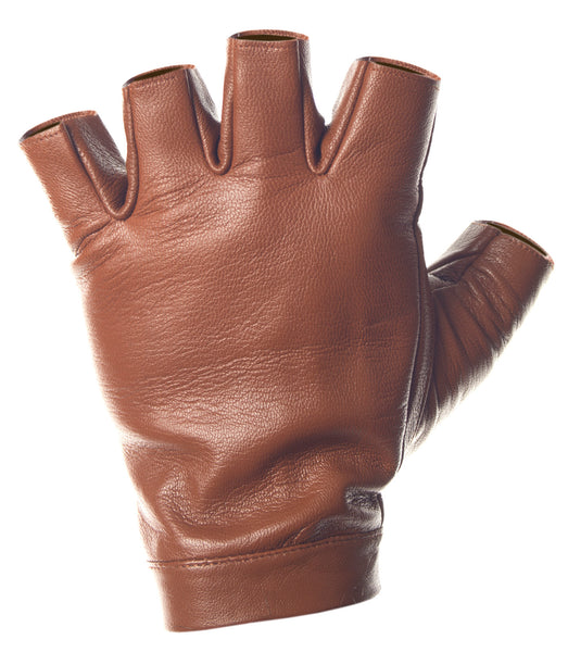 Brown High Wrist Fingerless Leather Driving Gloves