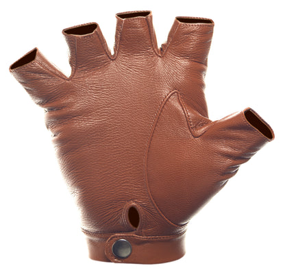 Brown High Wrist Fingerless Leather Driving Gloves