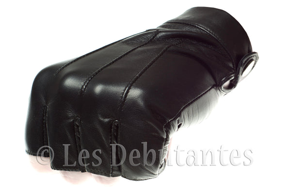 Black High Wrist Fingerless Leather Driving Gloves