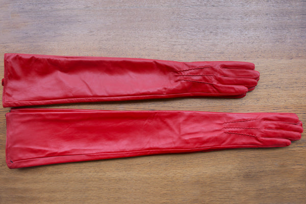 Lipstick Red Long Opera Leather Gloves