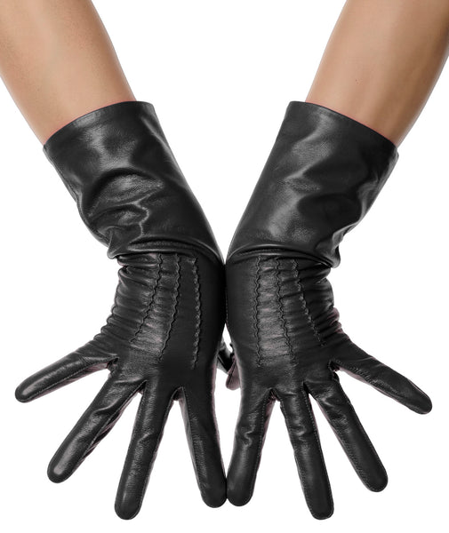 Black Mid Length Leather Gloves