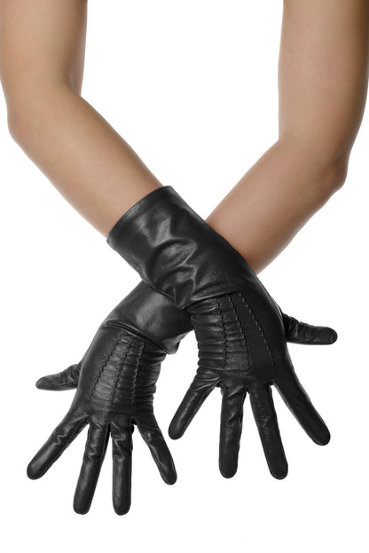 Black Mid Length Leather Gloves