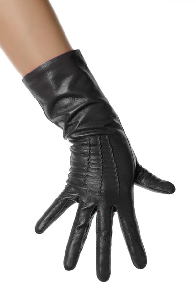 Black Mid Length Leather Gloves