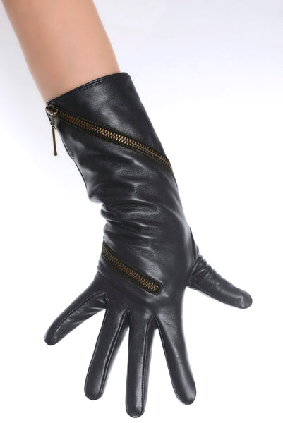 Deconstructed Zip Leather Gloves