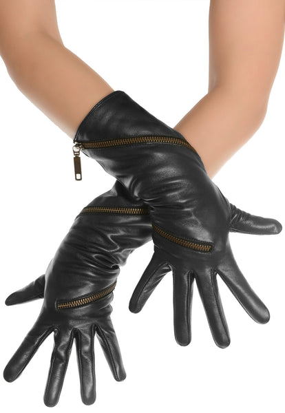 Deconstructed Zip Leather Gloves