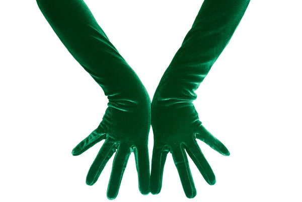Long Green Plush Velvet Opera Gloves