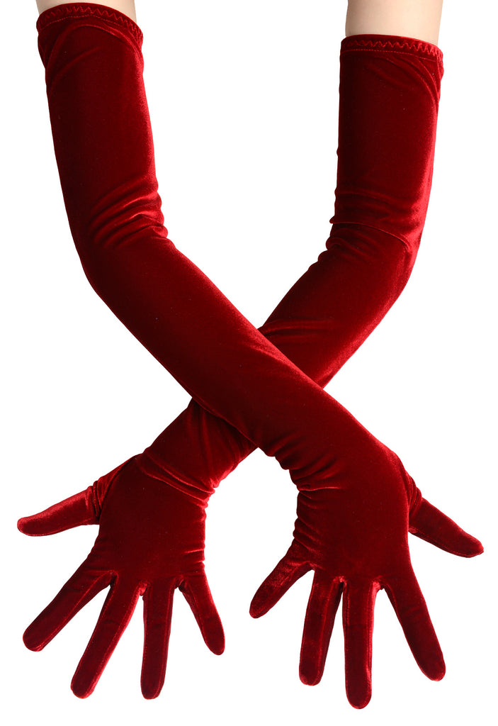 Velvet Party Solid Vintage Long Gloves Red Velvet Party Solid Vintage Long Gloves Red