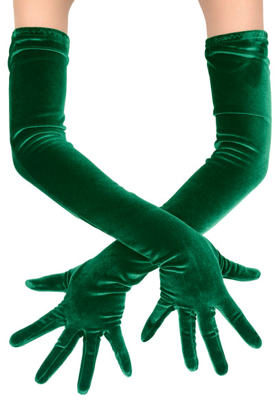 Long Green Plush Velvet Opera Gloves