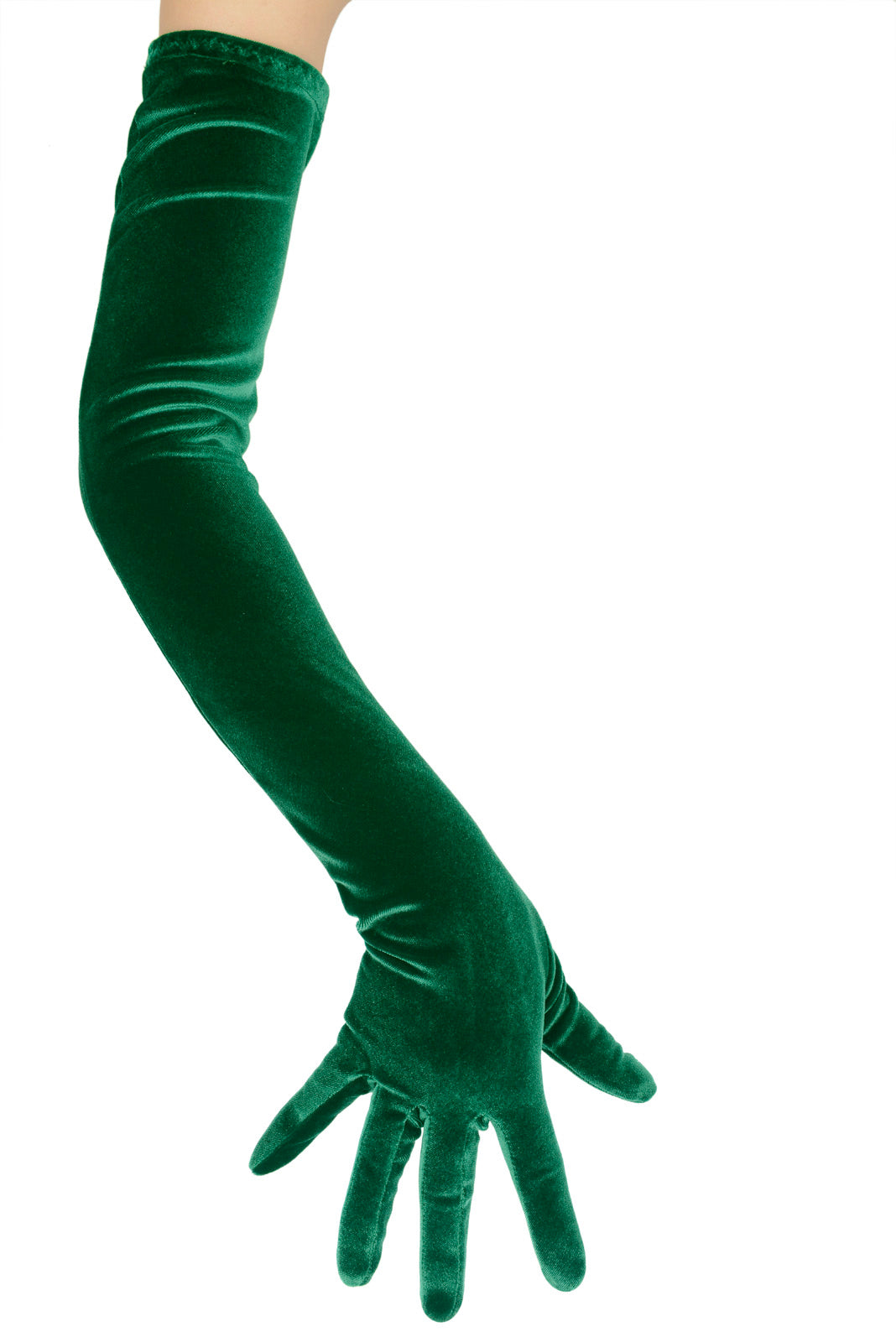 Long Green Plush Velvet Opera Gloves